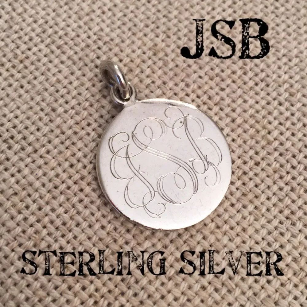 Sterling Silver Round Pendant Charm Initials JSB